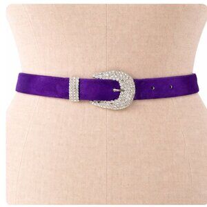 Jill Stuart Women’s Purple Velvet Crystal Buckle Belt Vintage 80s Designer